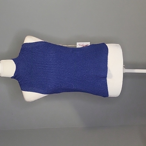 Jessica Simpson Stretchy Blue Soft Sleeveless Mock Turtleneck Ribbed Sweater M - Picture 1 of 6